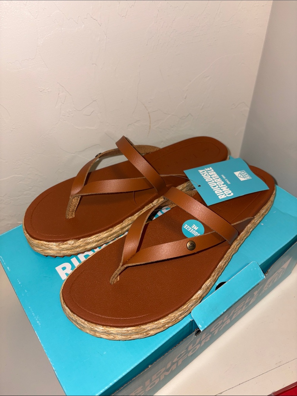 Reef Brown Platform Espadrille-Style Leather-Look Sandals for Women